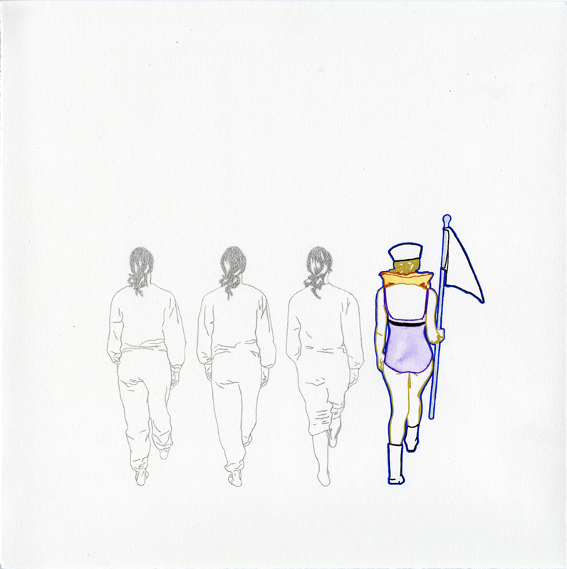 Erma Series: Line Up, 12"x12", mixed media on paper