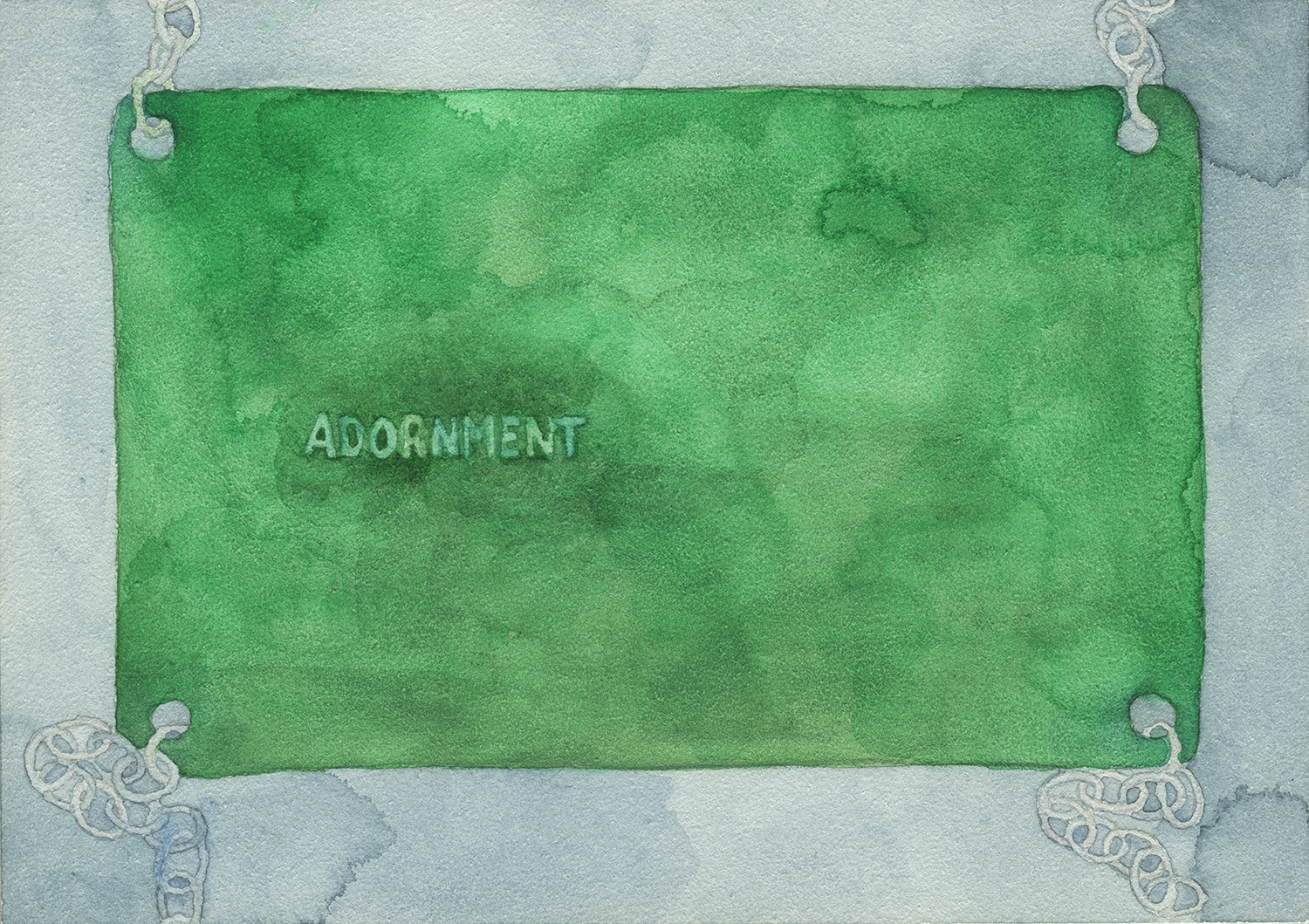 watercolor of a credit card that says 'adornment'