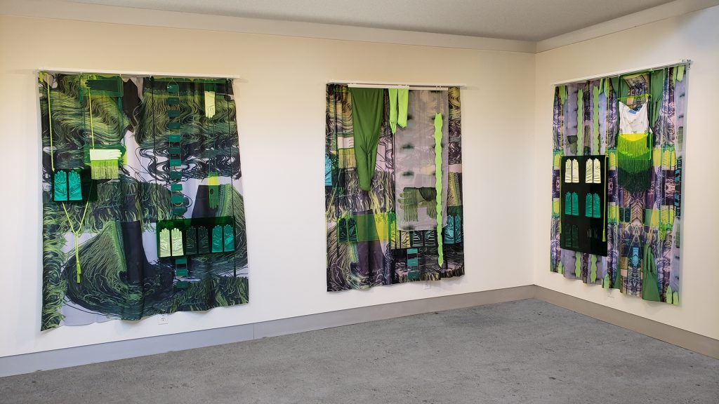 3 green curtain artworks