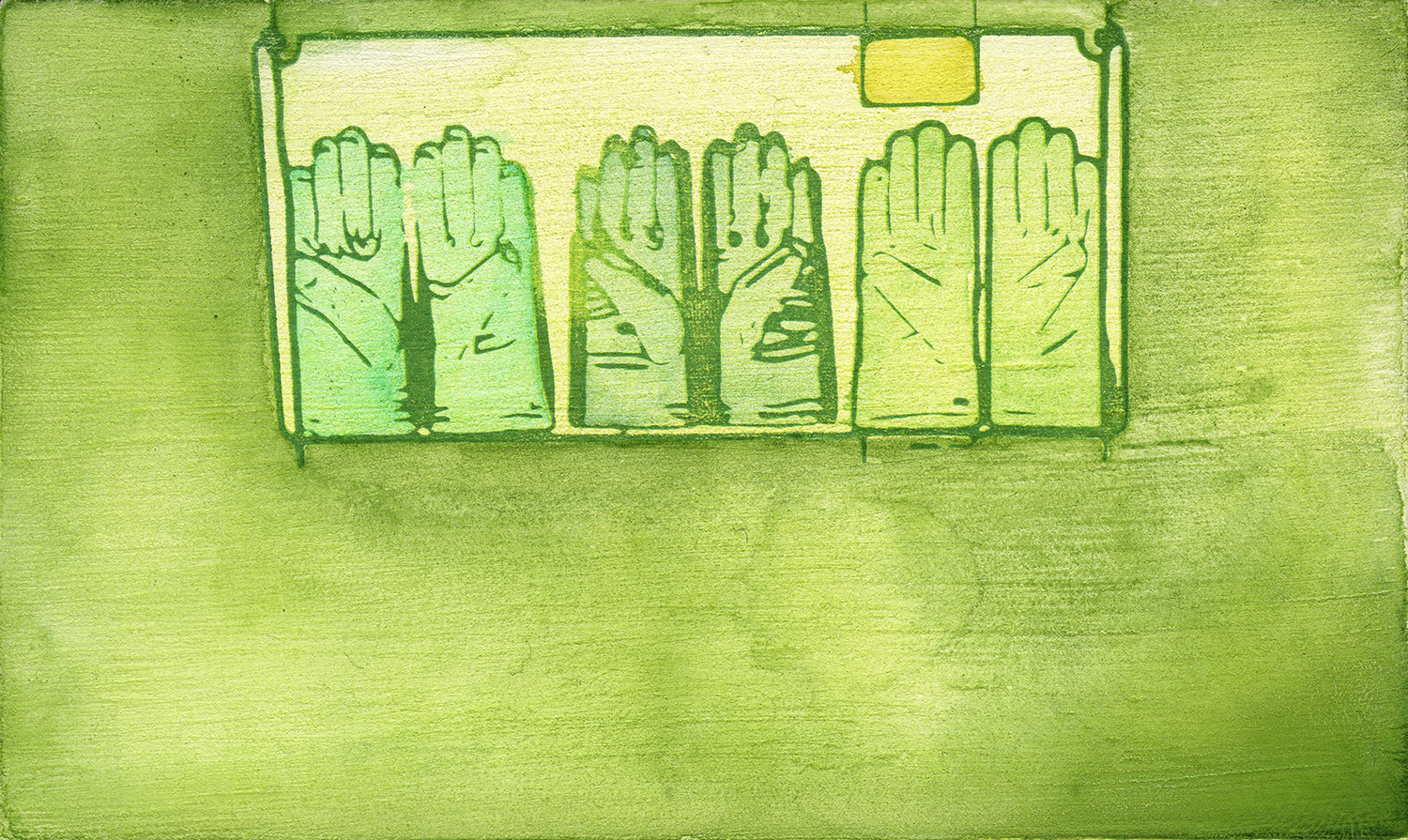 three green pairs of gloves