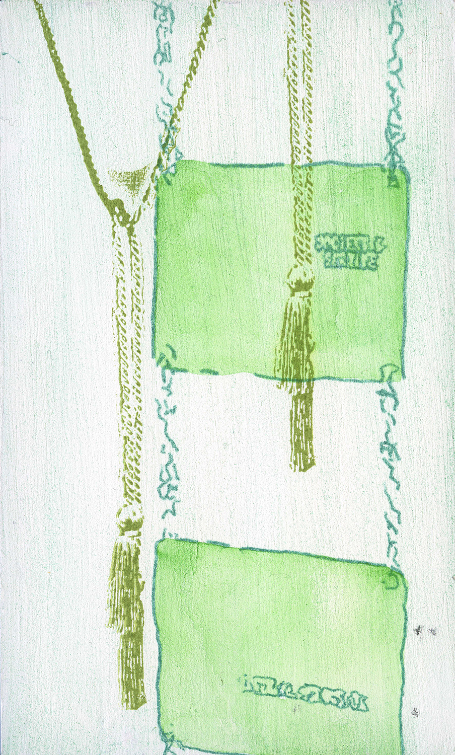 two hanging green credit cards and graduation cords