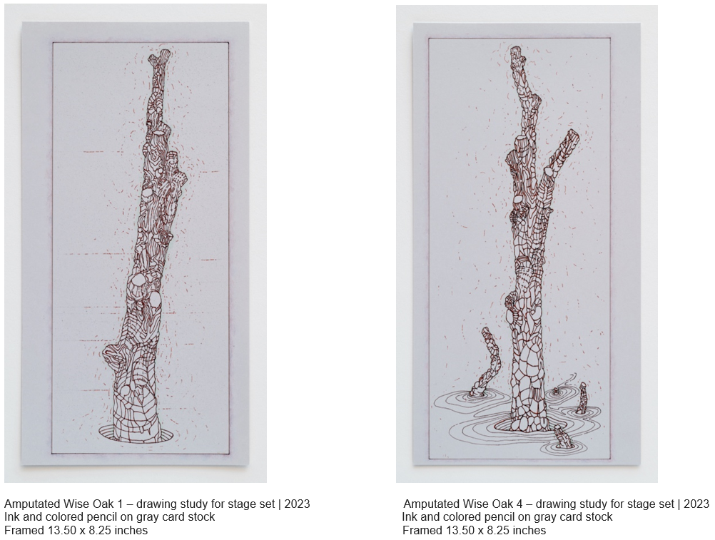 two drawings of chopped up trees