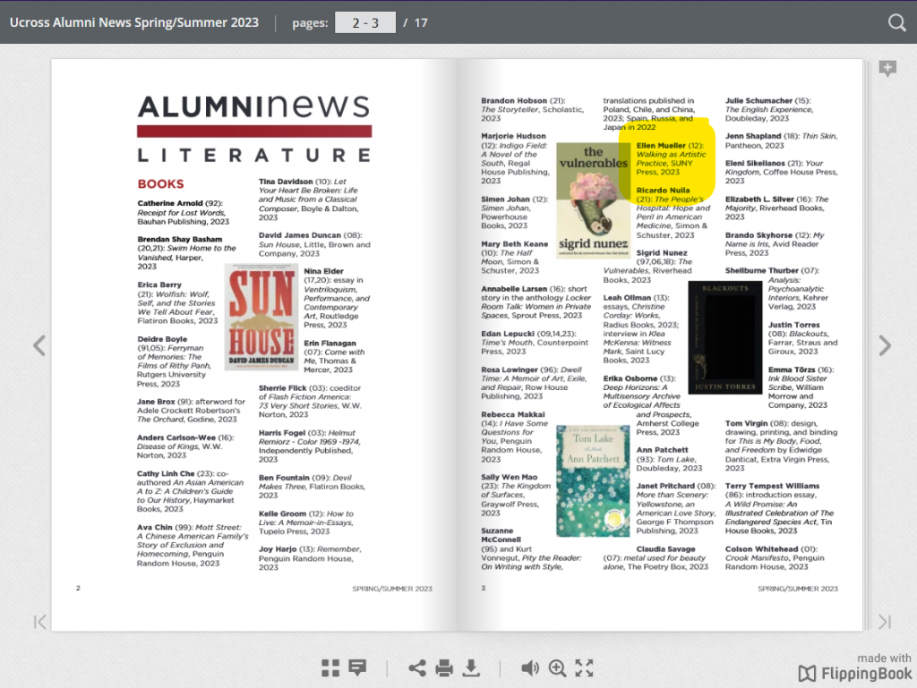 screenshot of Ucross Alumni publication with Ellen Mueller highlighted