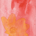 a yellow flower drawn on a red watercolor background